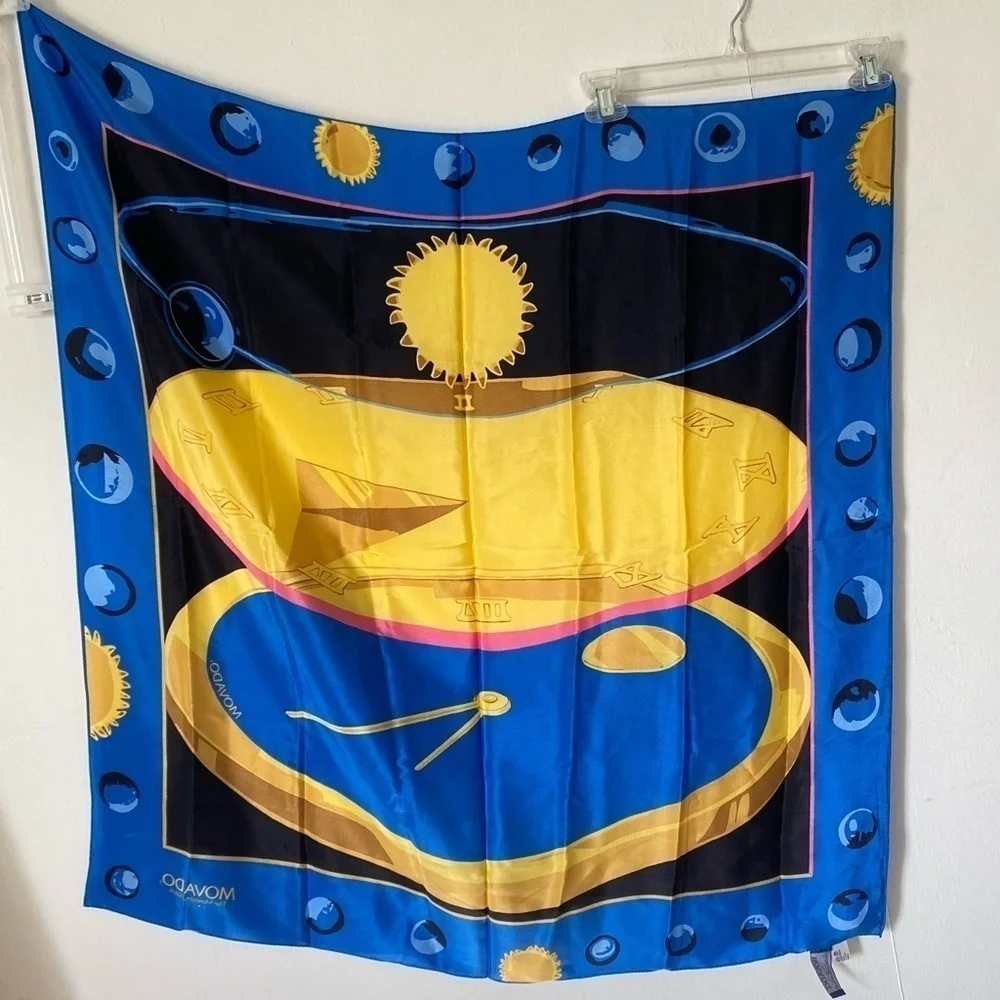 MOVADO 100% Silk Scarf The Museum Watch‎ Face Stopwatch Celestial Sun Moon Stars